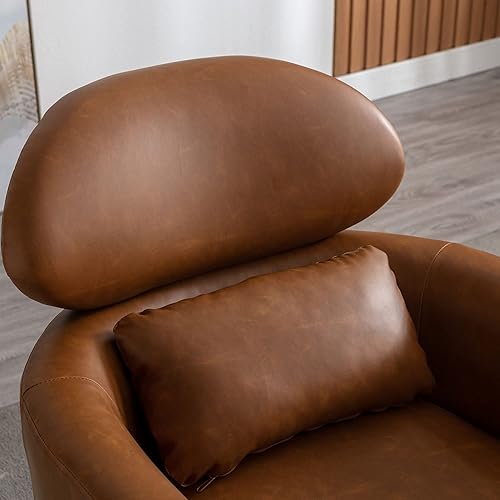 Miniatura 6 de DM Furniture Silla decorativa de piel sintética, cómoda silla de sala de estar, silla de mediados de siglo, sofá individual con patas doradas y