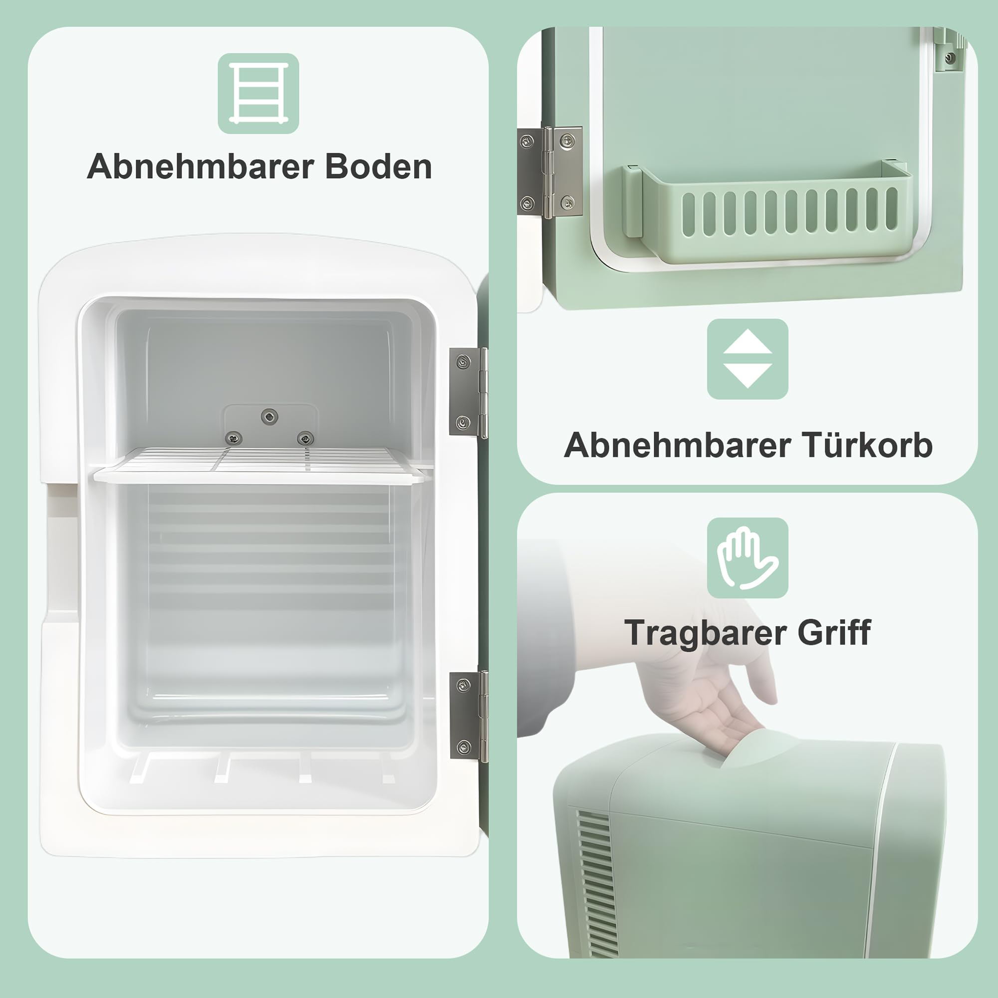 Iceblue Mini-Kühlschränke, Hautpflege Kühlschrank mit verstellbarer LED-Licht, 4L / 6Dosen Kompakt Make-up-Kühlschrank für Kosmetik & Getränke, kleiner Kühler für Zuhause, Auto, Geschenke (Grün)