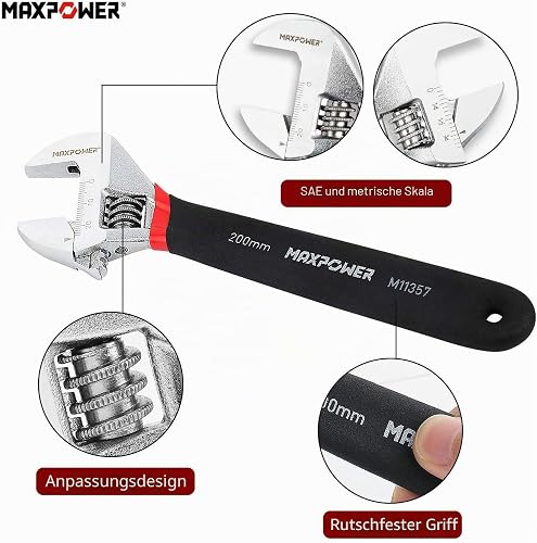 MAXPOWER Adjustable Spanner Set, 3PCs Adjustable Wrench Set Shifter Spanners with Soft Grip (6"/150mm, 8"/200mm and 10"/250mm) - 3