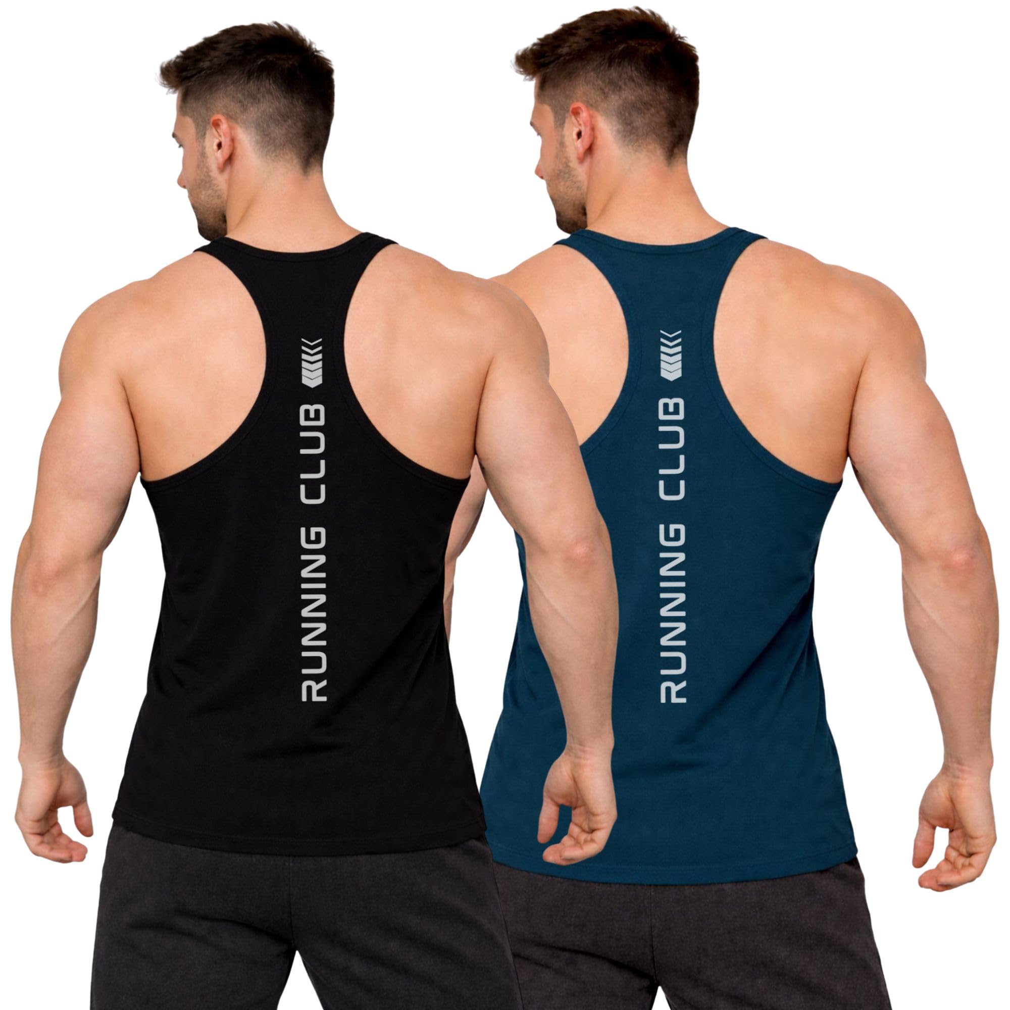 3colors Men’s RB Cut Gym Vest | Racerback Sleeveless Tank Top | Breathable Stretch Workout Wear for Running, Training & Bodybuilding-Running Club Arrow-picture-27