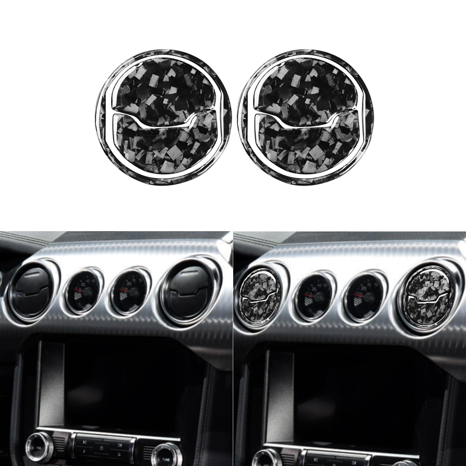 Car Dashboard Central Air A/C Wind Outlet Vent Panel Switch Cover Trim Sticker Glossy Black Forged Carbon Fiber Decoration Compatible with Ford Mustang 2015-2020 Auto Interior Accessories