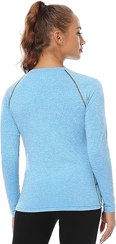 Miniatura 4 de Paquete de 3 a 4 camisetas de manga larga para mujer que absorben la humedad, camisetas de manga larga de compresión al aire libre para correr y