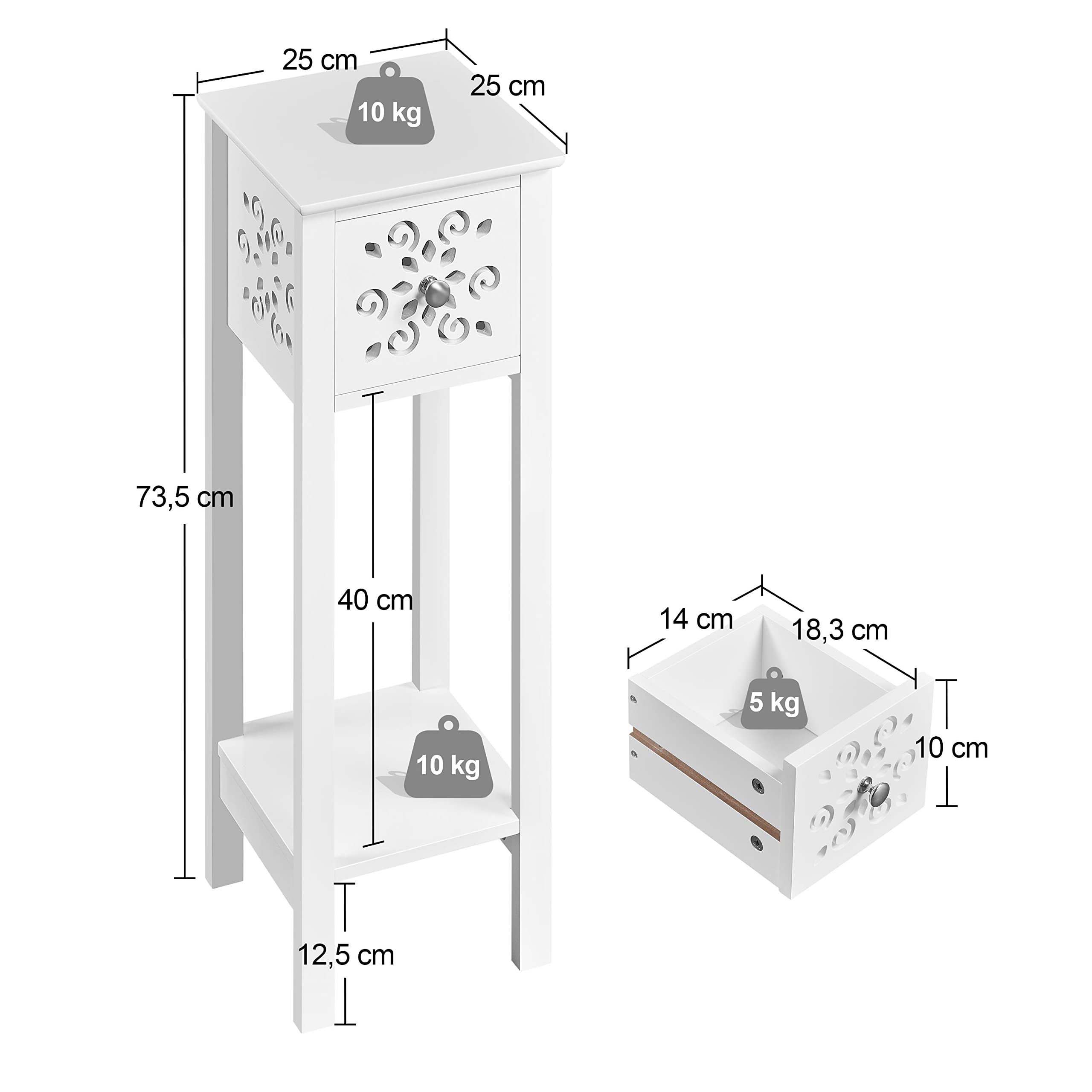 Yaheetech Nachtkastje, rotan bijzettafel met 1 lade, houten poten, modern nachtkastje voor woonkamer/slaapkamer, wit