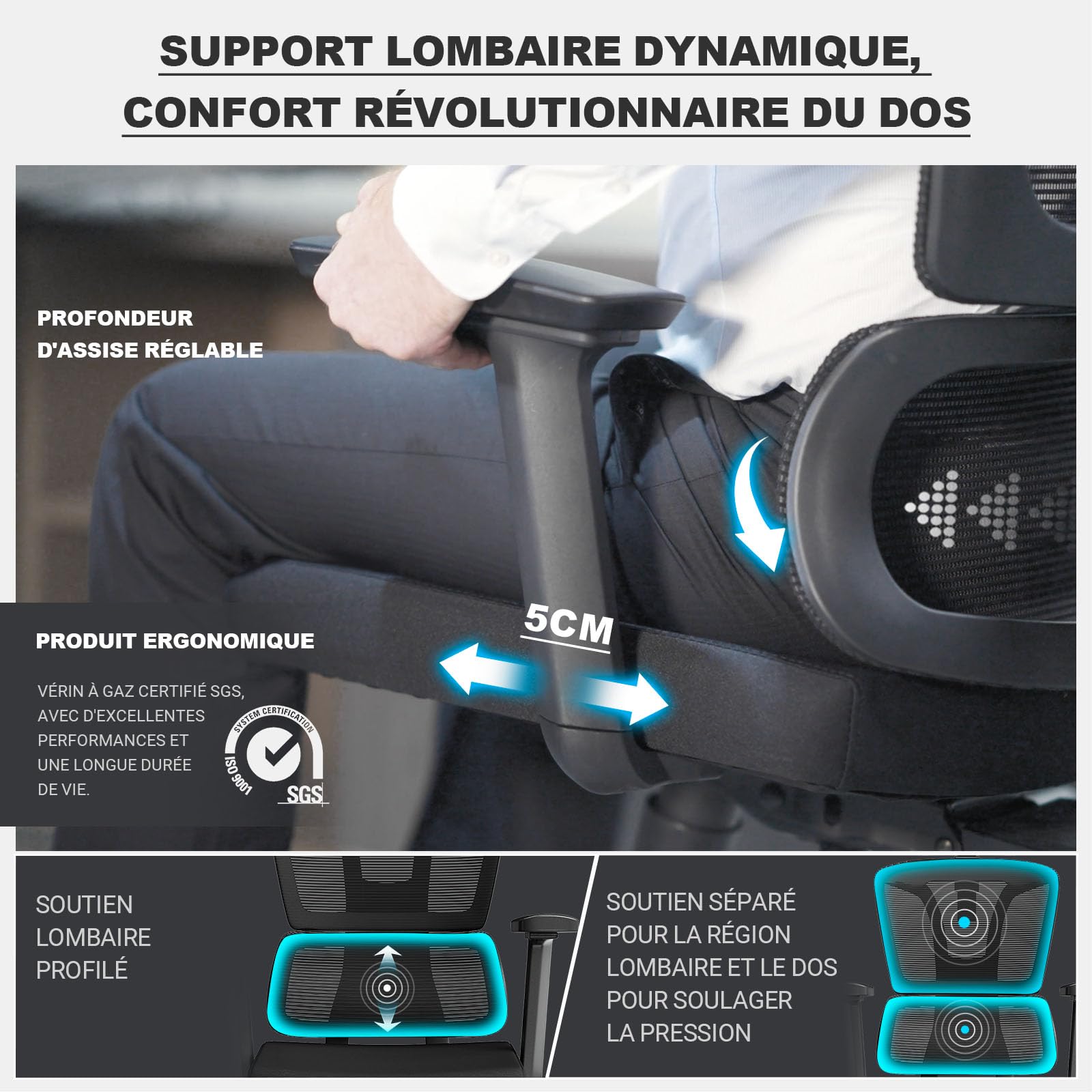 MELOKEA Fauteuil de Bureau Ergonomique, Accoudoirs 4D, Profondeur d’Assise Réglable, Appui-tête 3D, roulettes en Caoutchouc, Inclinaison à 4 Niveaux, Télétravail & Gaming, Chaise de Bureau 200 KG
