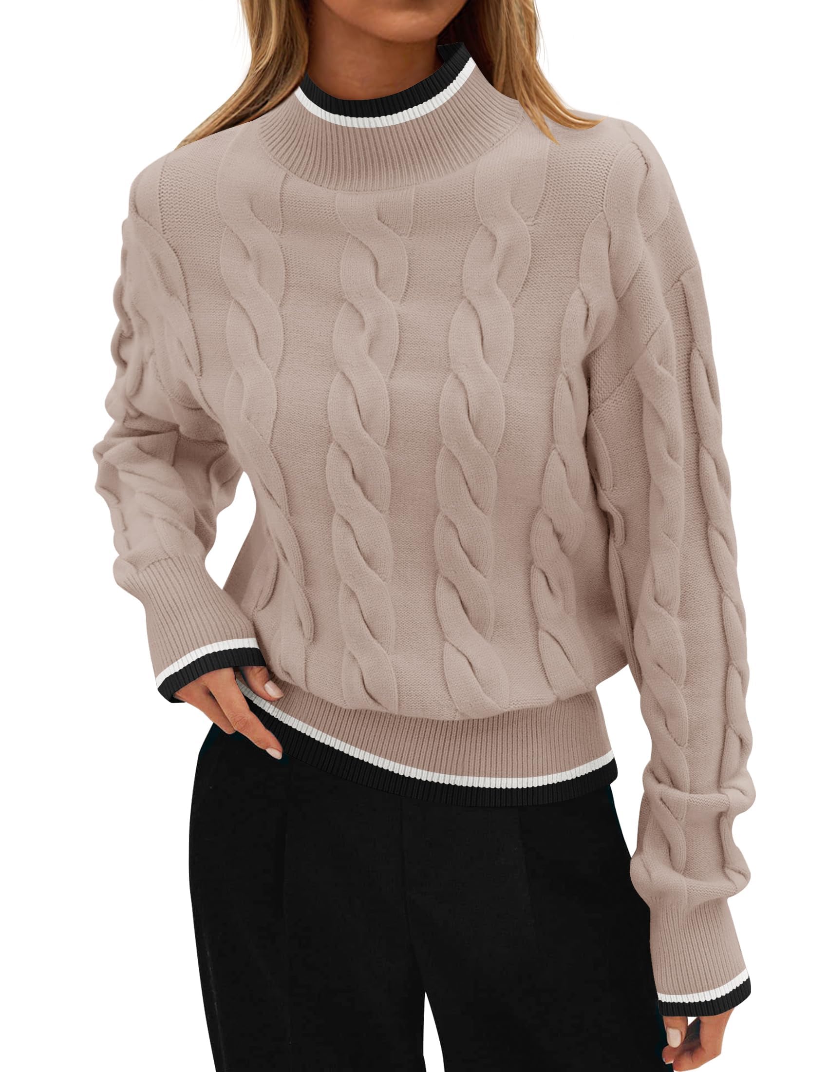 ZESICA Mock Neck Cable Knit Pullover