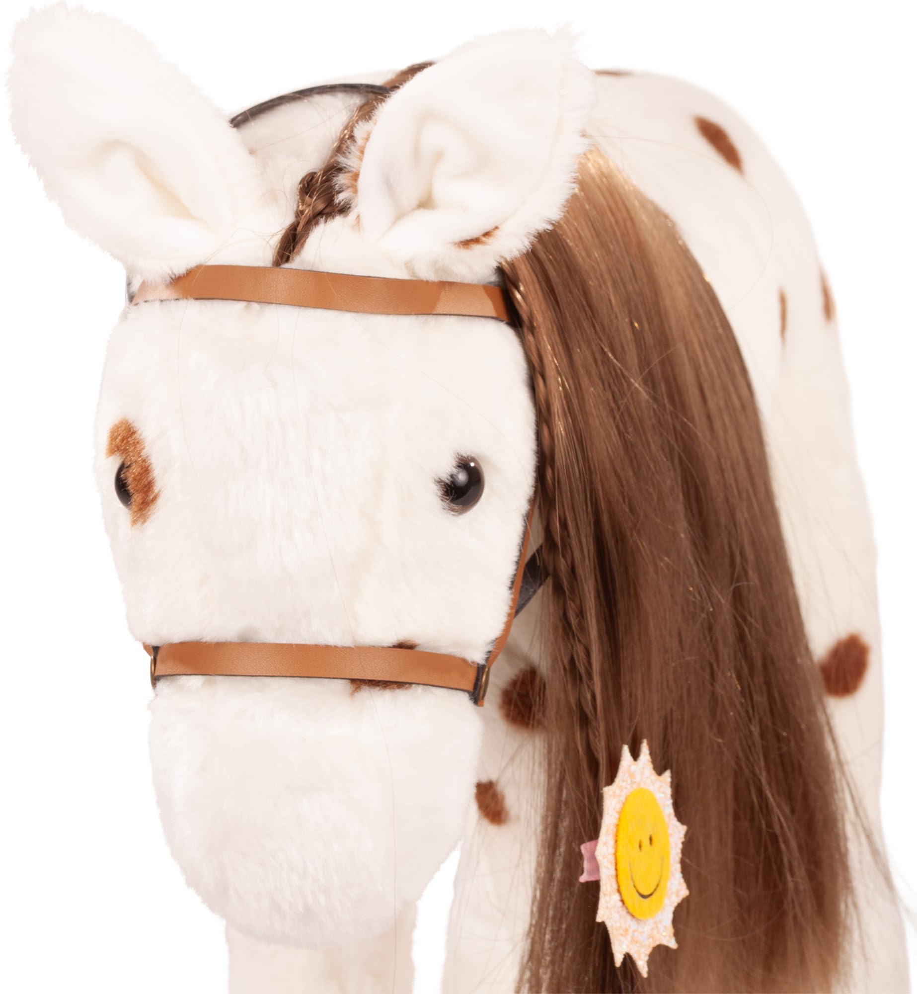 Götz 3403670 Dotty Kämmpferd mit Zaumzeug Haarspange Plüschpferd für Puppen | 3-tlg Pferd, Zubehör für Stehpuppen bis 50 cm, Mähne kämmbar, Zaumzeug, Höhe ca 50 cm, Stockmaß 37 cm, für Kinder ab 3 Jahren