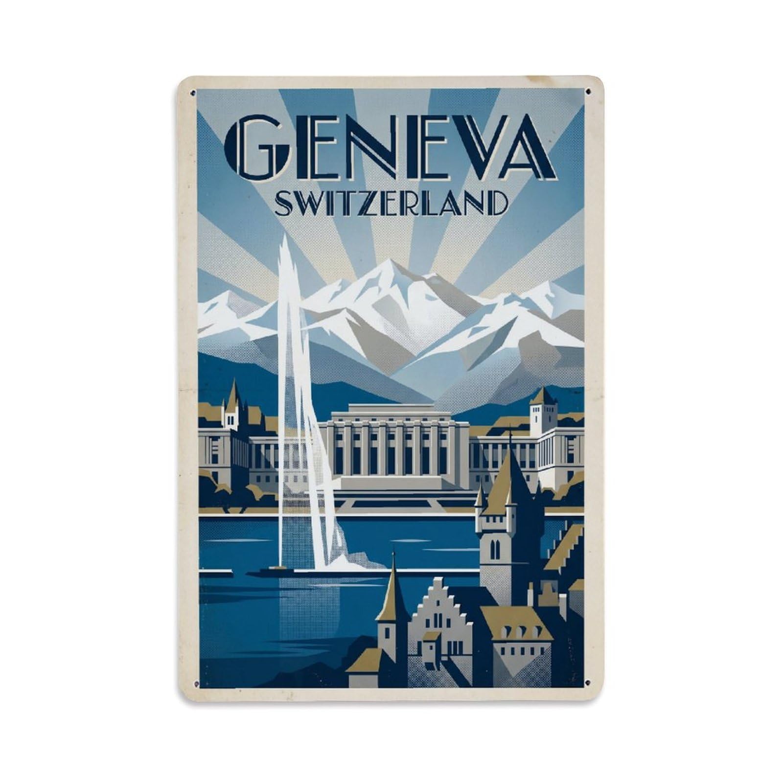 Travel Retro Switzerland Geneva Metal Tin Sign Plaque Wall Decor for Cafe, Club Bar, Office, Garden Metal Poster 8x12Inch