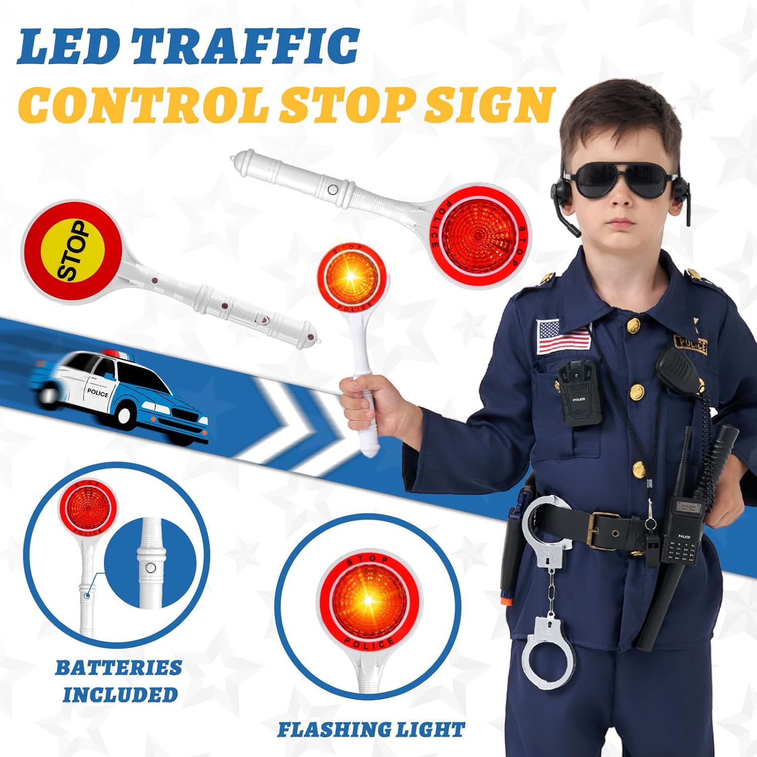 MGparty Police Officer Costume for Kids Halloween Police Cosplay Accessories for Boys Halloween Dress Up Party - Image 4