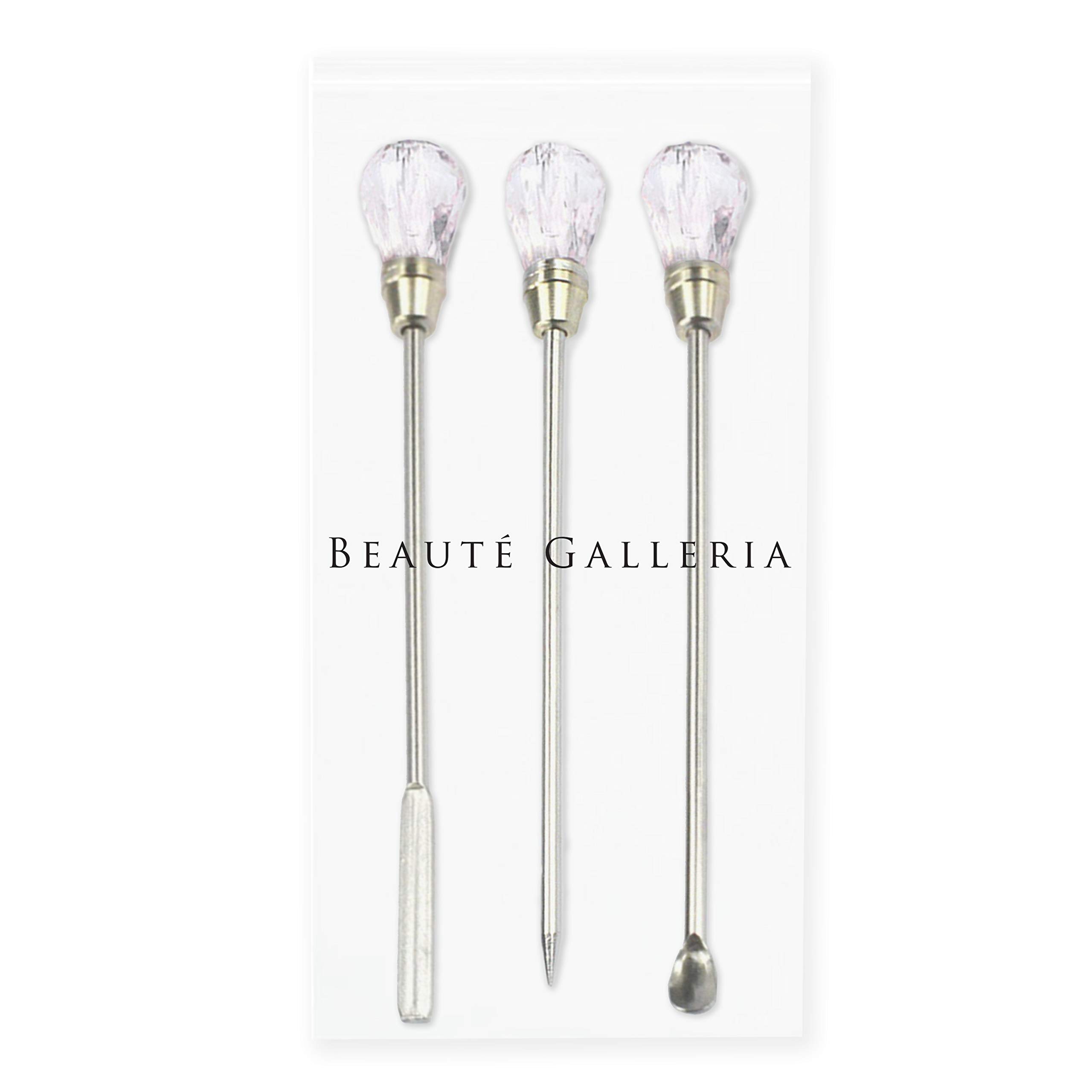 Beaute Galleria 3 piezas de barra de agitación para arte de uñas, herramientas de bricolaje, cuchara, espátula, aguja para polvo, pegamento líquido, diamantes de imitación, acrílico, gel UV, mezcla, 6