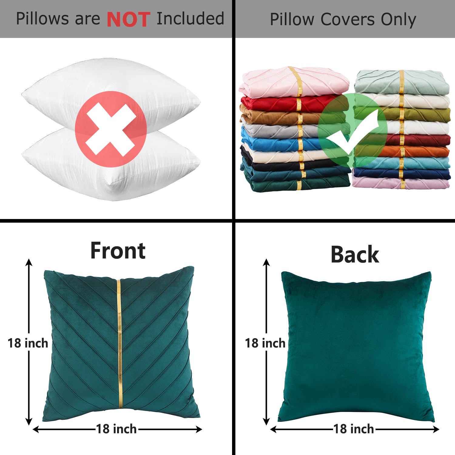 Tosleo Peacock Blue Velvet Throw Pillow Covers 18x18 inch Pack of 2 with Gold Leather Decorative Couch Pillowcases Luxury Modern Pillow Cover for Living Room Bedroom Sofa Cushion Bed 45x45cm - Image 2