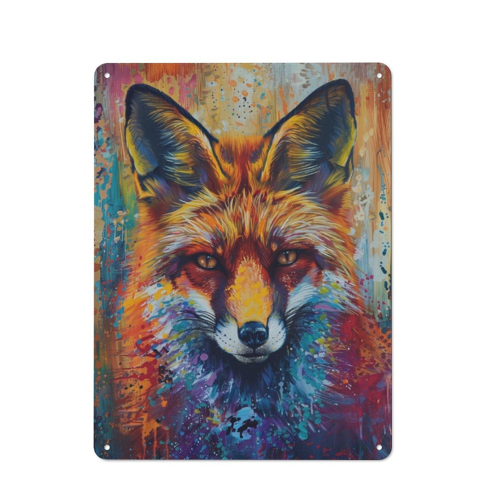 Junmoney Colorful Red Fox Vintage Metal Wall Decor 40X30cm, Garage Metal Sign For Workshop, Basement, Shed Or Games Room