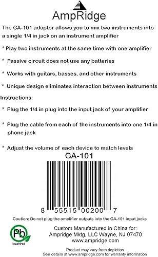 Miniatura 4 de Cable de atasco GA101 Adaptador de guitarra dual Cable de instrumento estéreo de 14"