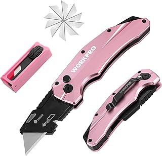 WORKPRO Professional Folding Cutter, Utility Cutter with Quick Change Mechanism, 10 SK5 Blades Included, Ideal for Cuttin...