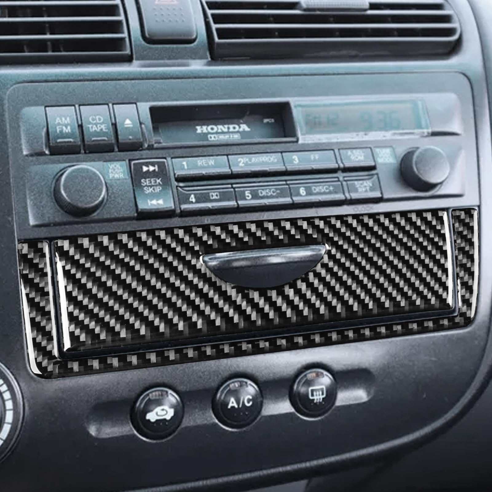 Real Premium Carbon Fiber Compatible with Honda Civic 2003 2004 2005 Accessories Car Center Dash Console Cover Sticker Decal Interior Trim