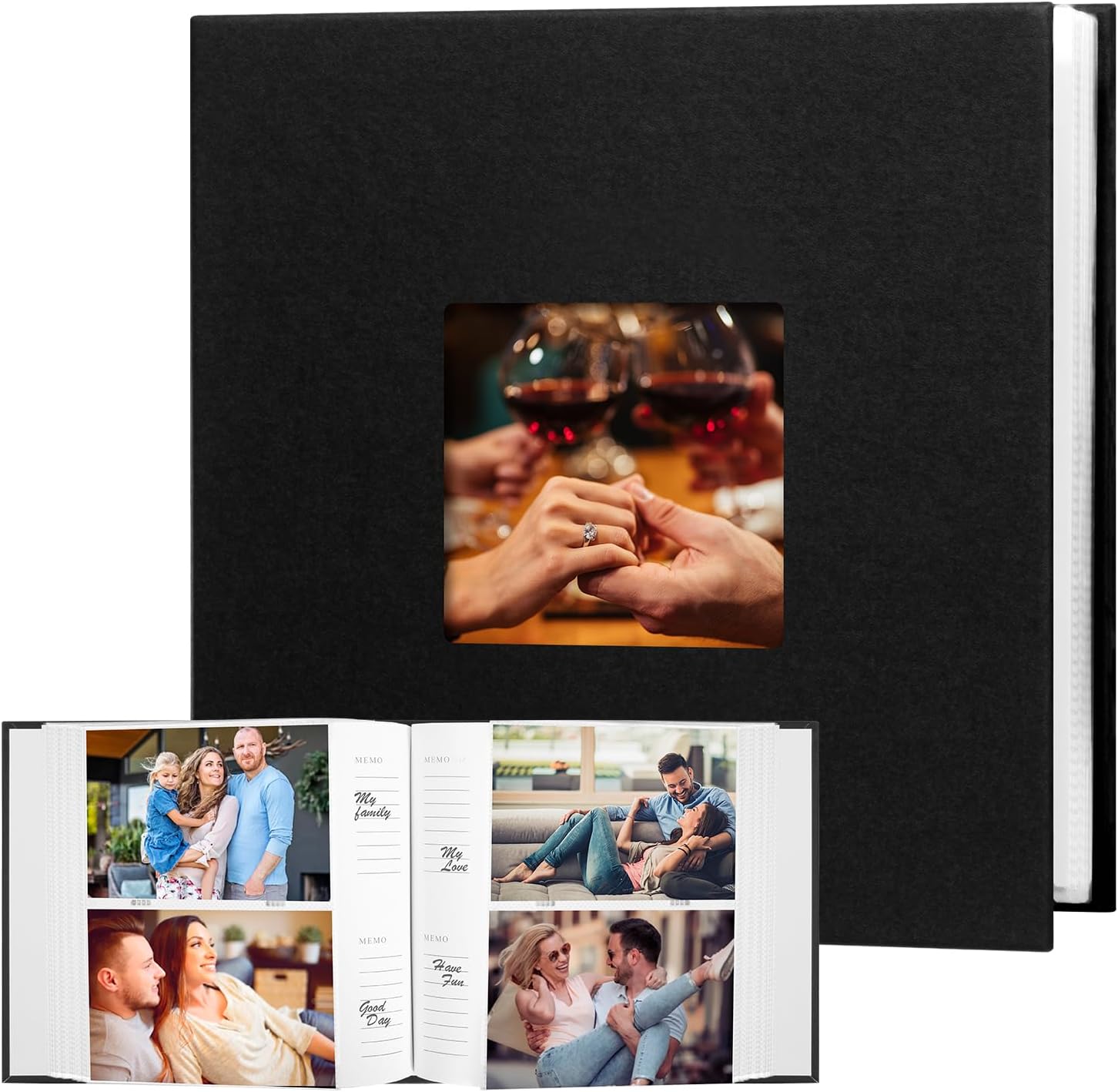 Photo Album 4x6 240 Photos with Writing Space Leather Cover with Front Window Picture Album, 240 Photos 4x6 Photo Album Book for Wedding Kids Travel Family Baby Pictures (Black)