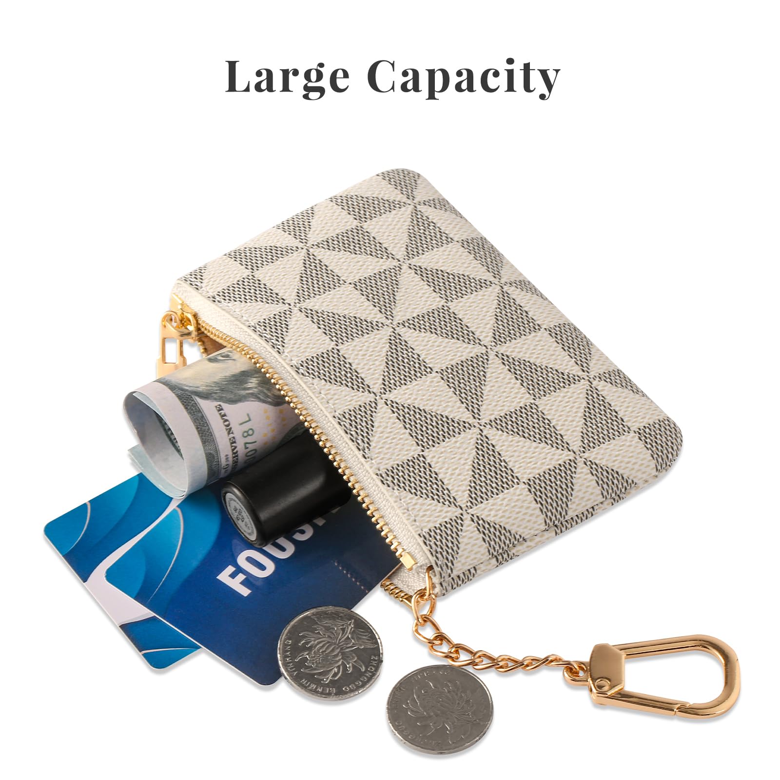 Portamonete in pelle da donna con portachiavi, piccola cerniera, portamonete, porta carte, pochette per donne e uomini, bianco, Portamonete in pelle con cerniera