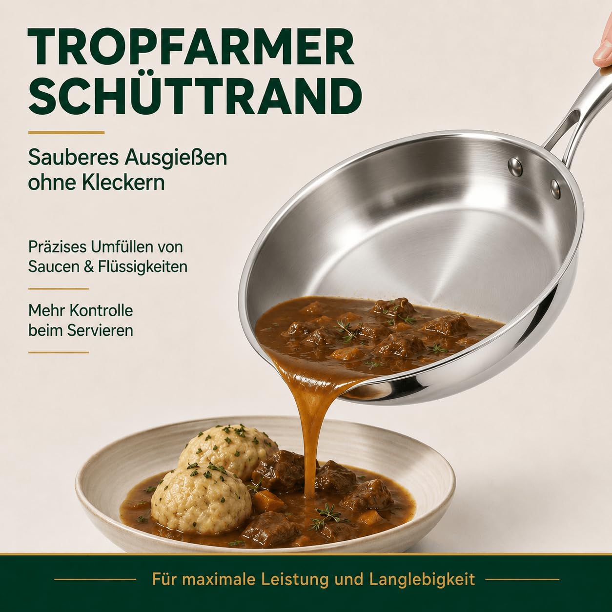 Edelstahlpfanne 28 cm mit Deckel, 5-Schicht Bratpfanne | Unbeschichtet, Gleichmäßige Wärmeverteilung, für Alle Herdarten, Ofenfest bis 400 °C, für Steak, Gemüse und Eier