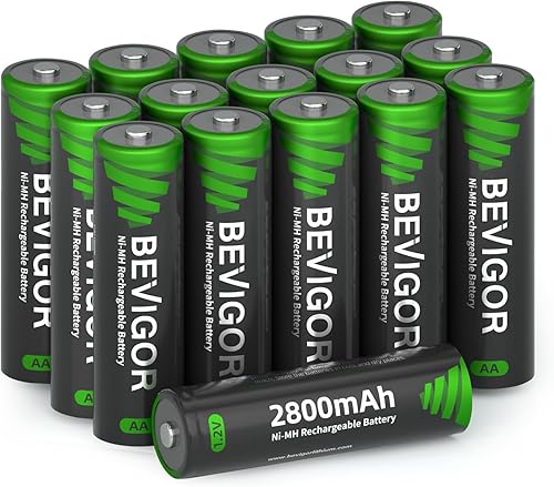 BEVIGOR Paquete de 16 baterías recargables AA, 2800 mAh de alta capacidad y baja autodescarga, 1.2 V Ni-MH doble AA baterías recargables