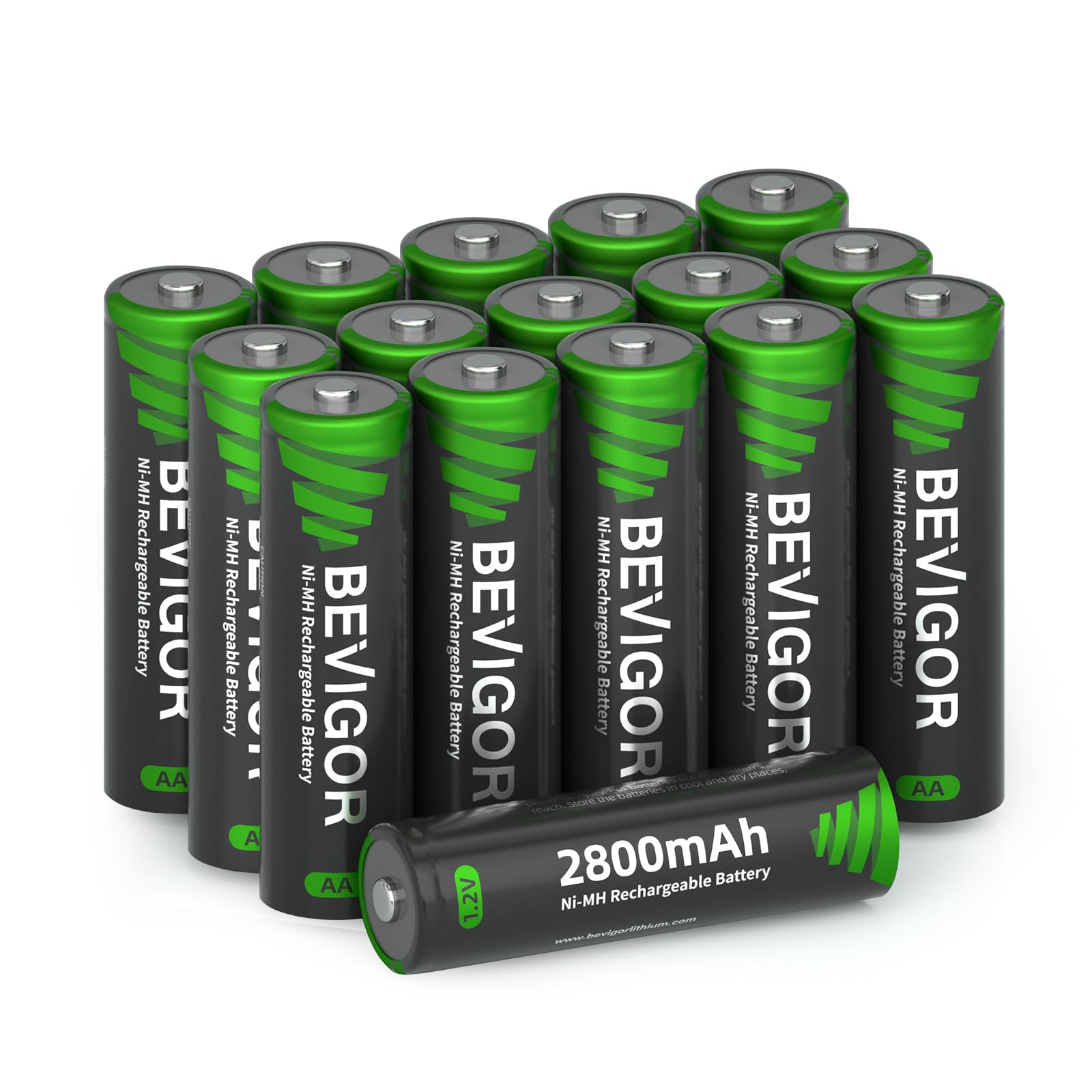 BEVIGOR AA Rechargeable Batteries 16 Pack, 2800 mAh High Capacity and Low Self Discharge, 1.2V Ni-MH Double AA Rechargeable Batteries