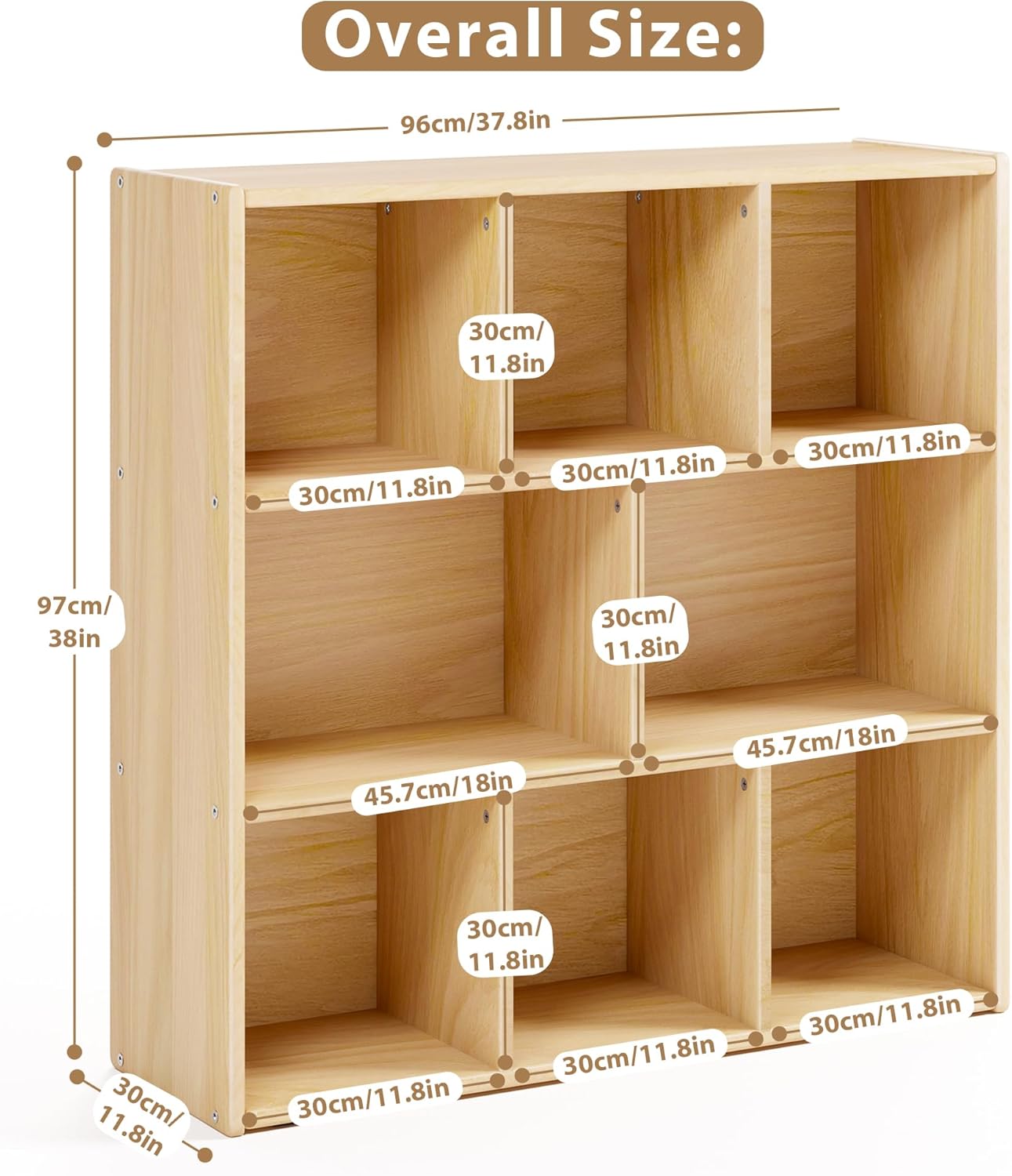 3-Tier Montessori Solid Wood Shelves Toy Organizers and Storage,8-Compartment Storage Cabinet with 4 Wheels,for Toddler Kids Room,Playroom,Classroom,Nursery,Kindergarten