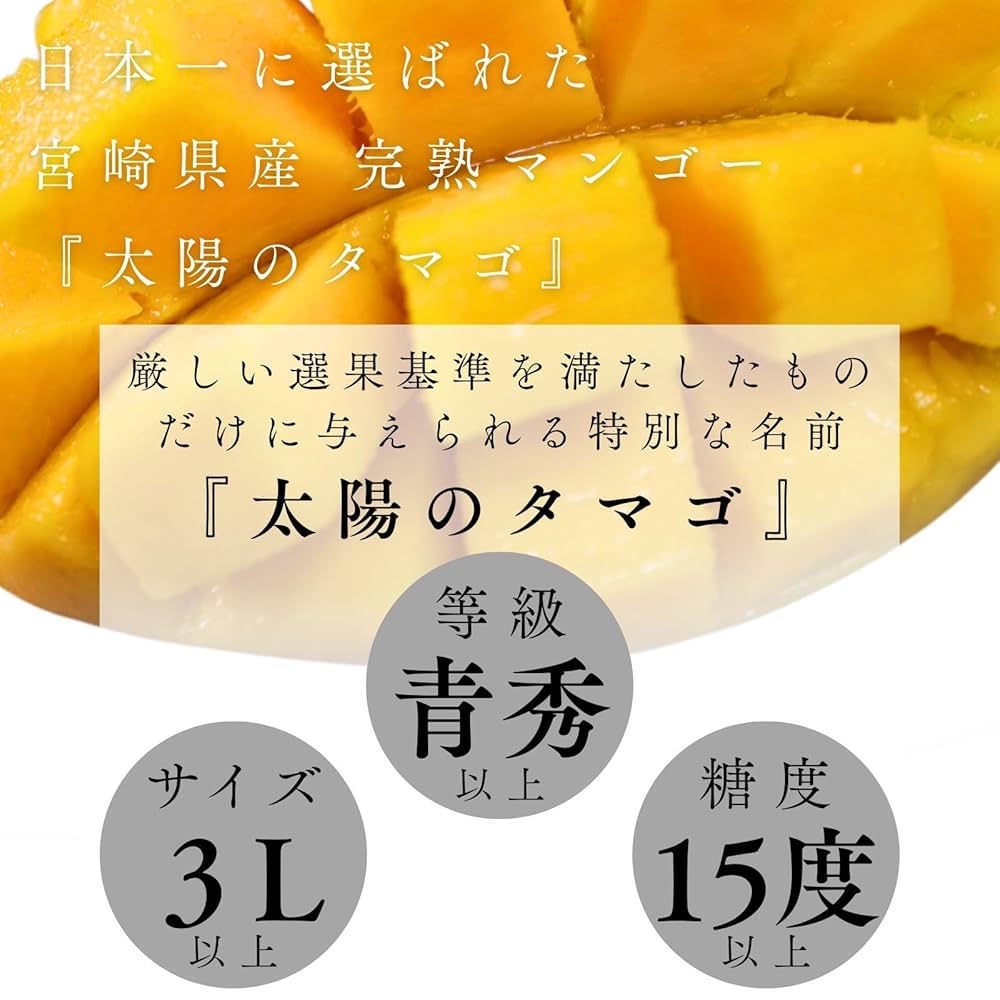 宮崎県産　太陽のタマゴ　3L　1箱2玉入り　化粧箱入り　クール便発送 楽天市場】【ふるさと納税】西都市産 完熟マンゴー「太陽の
