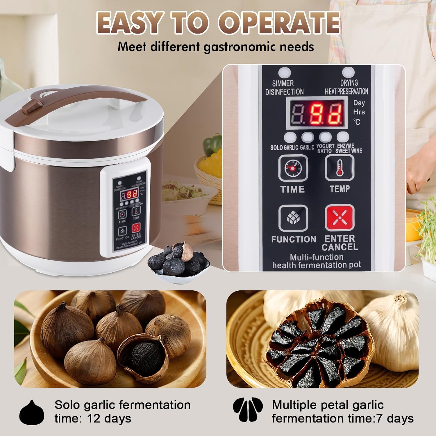 YUCHENGTECH Fermenteur Ail Noir Automatique 6L Temps/Température Séchage | Capacité 6L, Multifonction: Yaourt, Tempeh, Natto, Ail Noir,Contrôle Indépendant Temps/Température,Fermentation Automatique