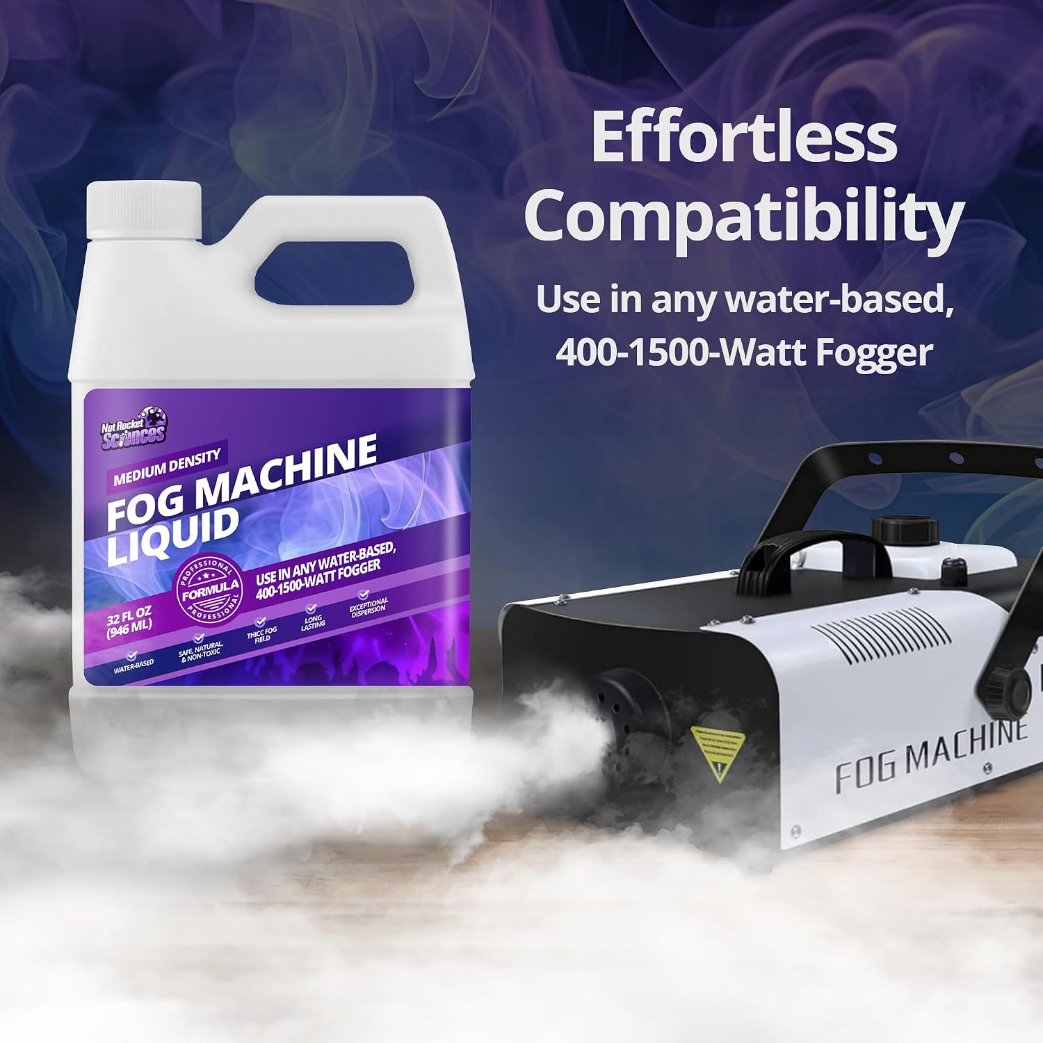 Fog Machine Liquid - 32oz Smoke Machine Fog Juice for Halloween Party, Medium Density, Long-Lasting, Low-Lying, High Output, Water-Based. thumbnail
