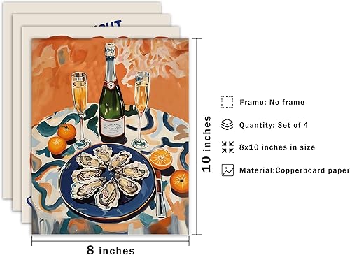 Miniatura 7 de DEQSX Juego de 4 impresiones artísticas retro de moda para cocina, bar, bar, bar, apartamento, 8 x 10 pulgadas, sin marco