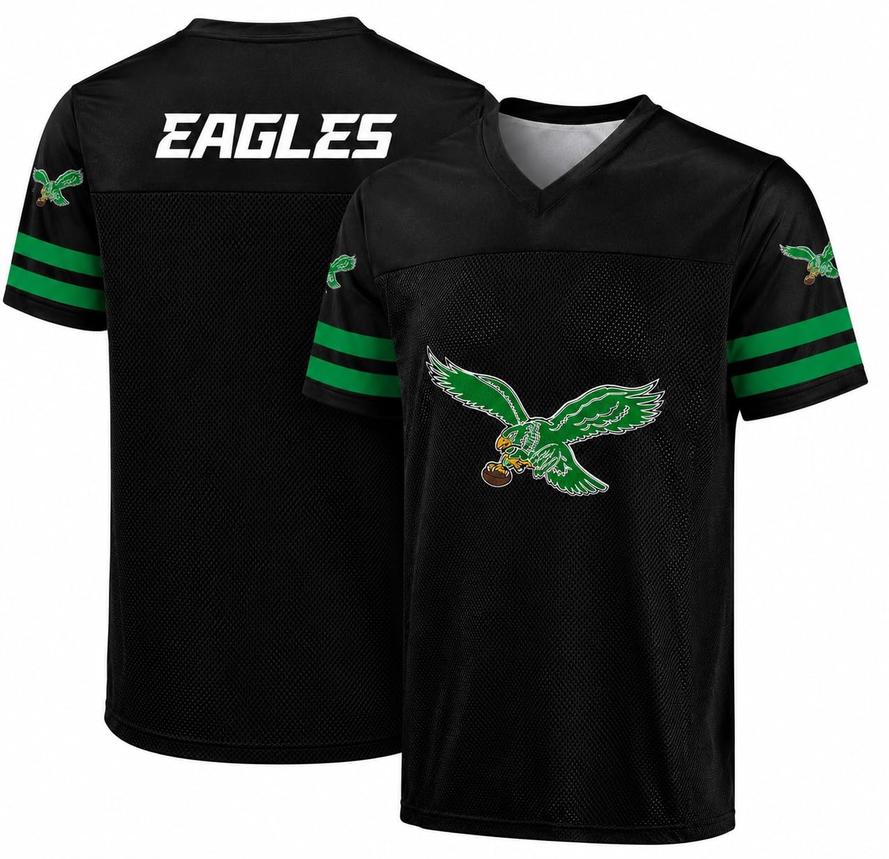 FOCO NFL Men's Officially Licensed Throwback Retro Primary Logo Game Day Football V-Neck Top, Philadelphia Eagles - Black, Medium