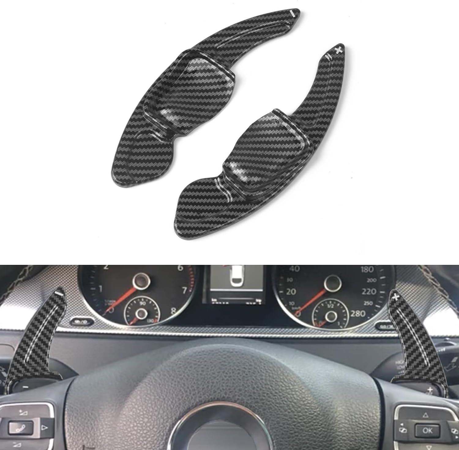 x xotic tech Carbon Fiber Pattern Paddle Shifter Extensions Cover Trim Compatible with Volkswagen MK6 Golf/GTI 2009-2014, CC 2008-2017, Jetta 2011-2017, Beetle 2013-2015