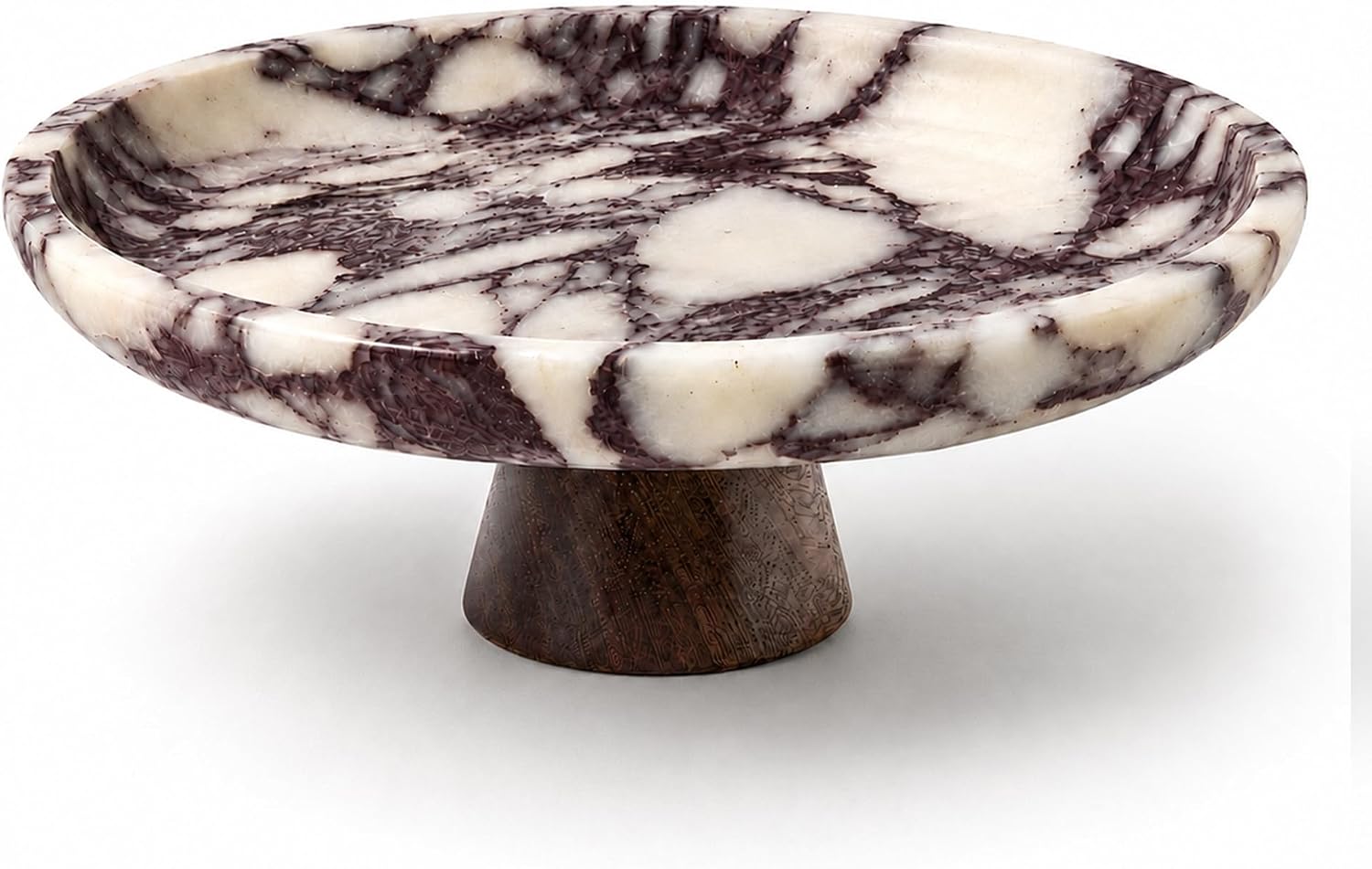 Marble Decorative Bowl for Home Decor, Natural Calacatta Viola Fruit Bowl with Solid Wood Pedestal, 10.2" Centerpiece Bowl for Kitchen Counter, Coffee Table & Dining Room (WH123)