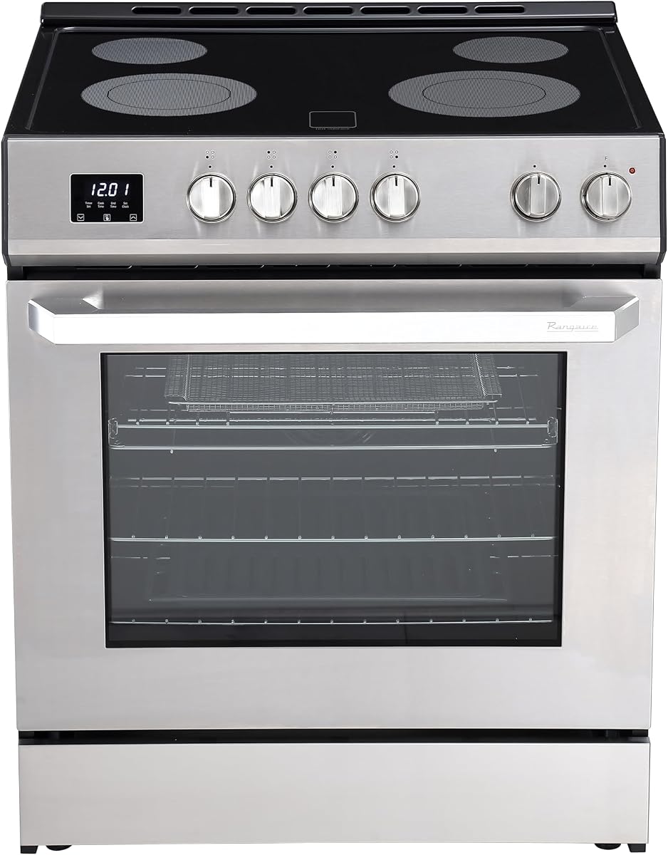RRE303TS Electric Range Oven with Timer and AirFry Infrared Stove Burners, True Convection, Easy Reach Racks, 30", Stainless Steel