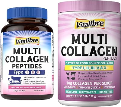 Vitalibre Multi Collagen Peptides 180 Caps and Multi Collagen Peptides Powder 8oz