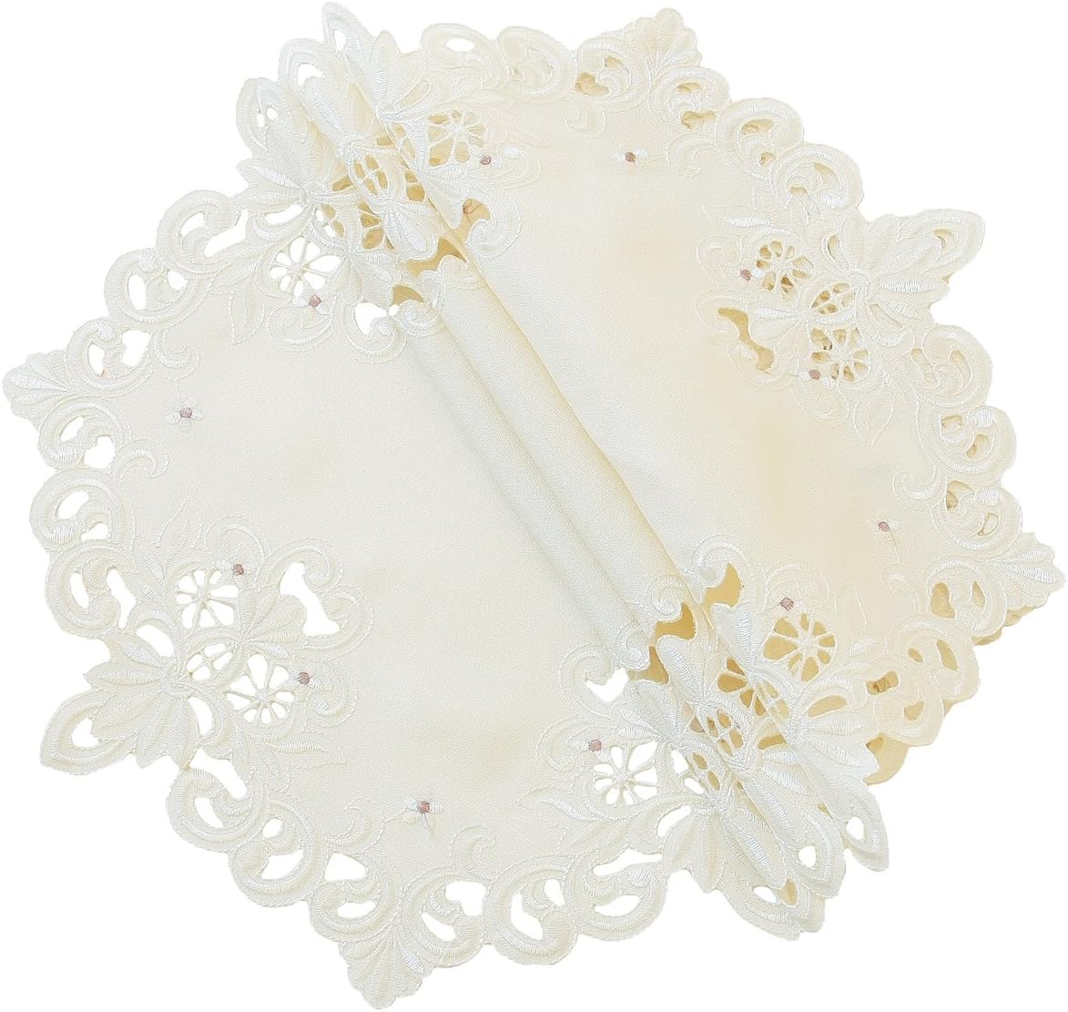 Victorian Lace Embroidered Cutwork Round Doily, 16-Inch, Ivory, Set of 4