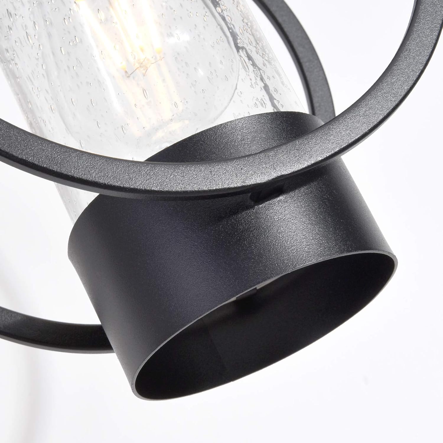 Maxax Outdoor Pendant Light, Modern Chandelier with Seeded Glass Shade, ETL Listed, Exterior Waterproof Hanging Light Fixture, Adjustable Chain for Porch, Patio, Front Door, Garden, Black