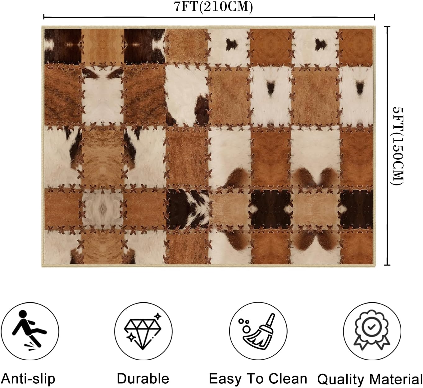 Cowhide Rug for Bedroom Western Area Rug 4x6 Carpets Runner for Living Room,Ultra-Thin Washable Throw Rugs Cow Print Rugs Indoor Doormat Non Slip Accent Floor Mats for Dining Room,Laundry Room,Brown