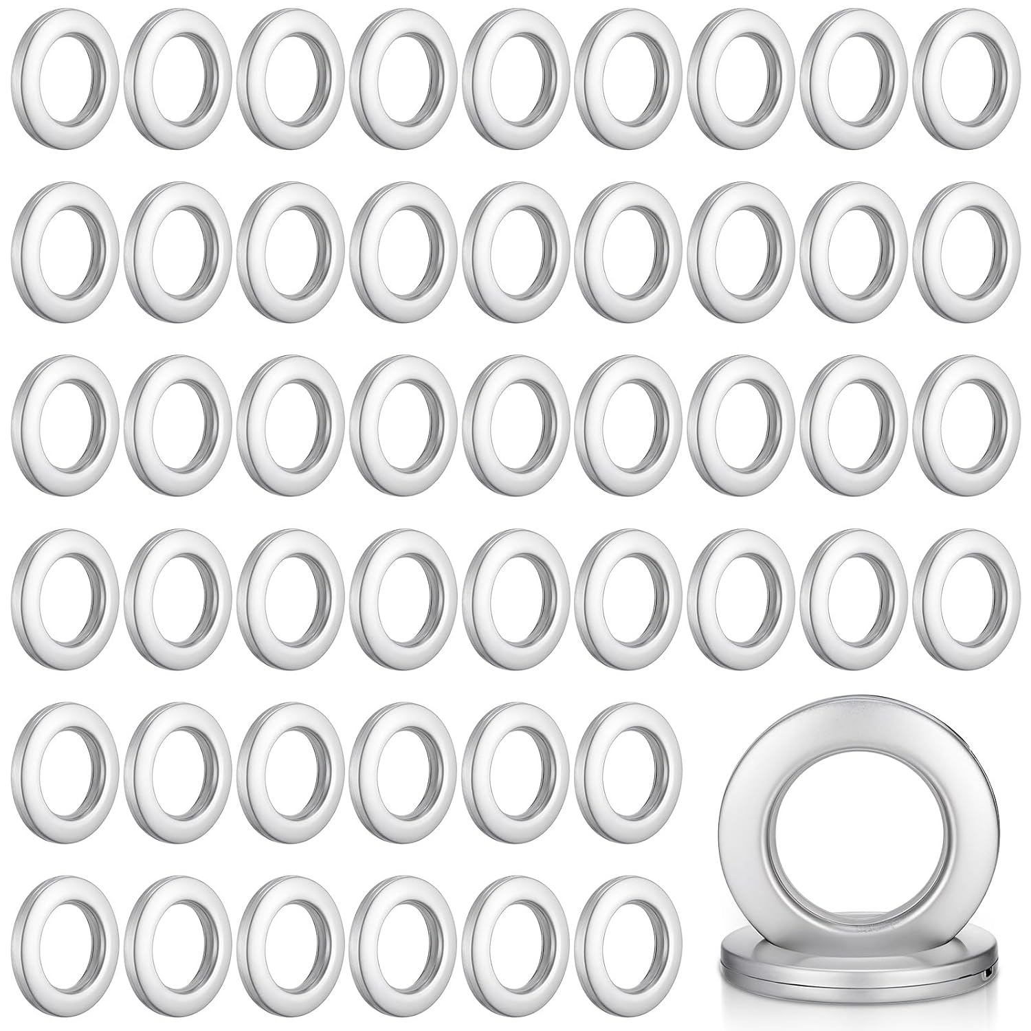 50 Packs Curtain Grommets 1-9/16 "(40mm) Inner Diameter Plastic Curtain Ring Eyelets Low Noise Grommets for Living Room Bathroom Window Curtains, Matte Silver