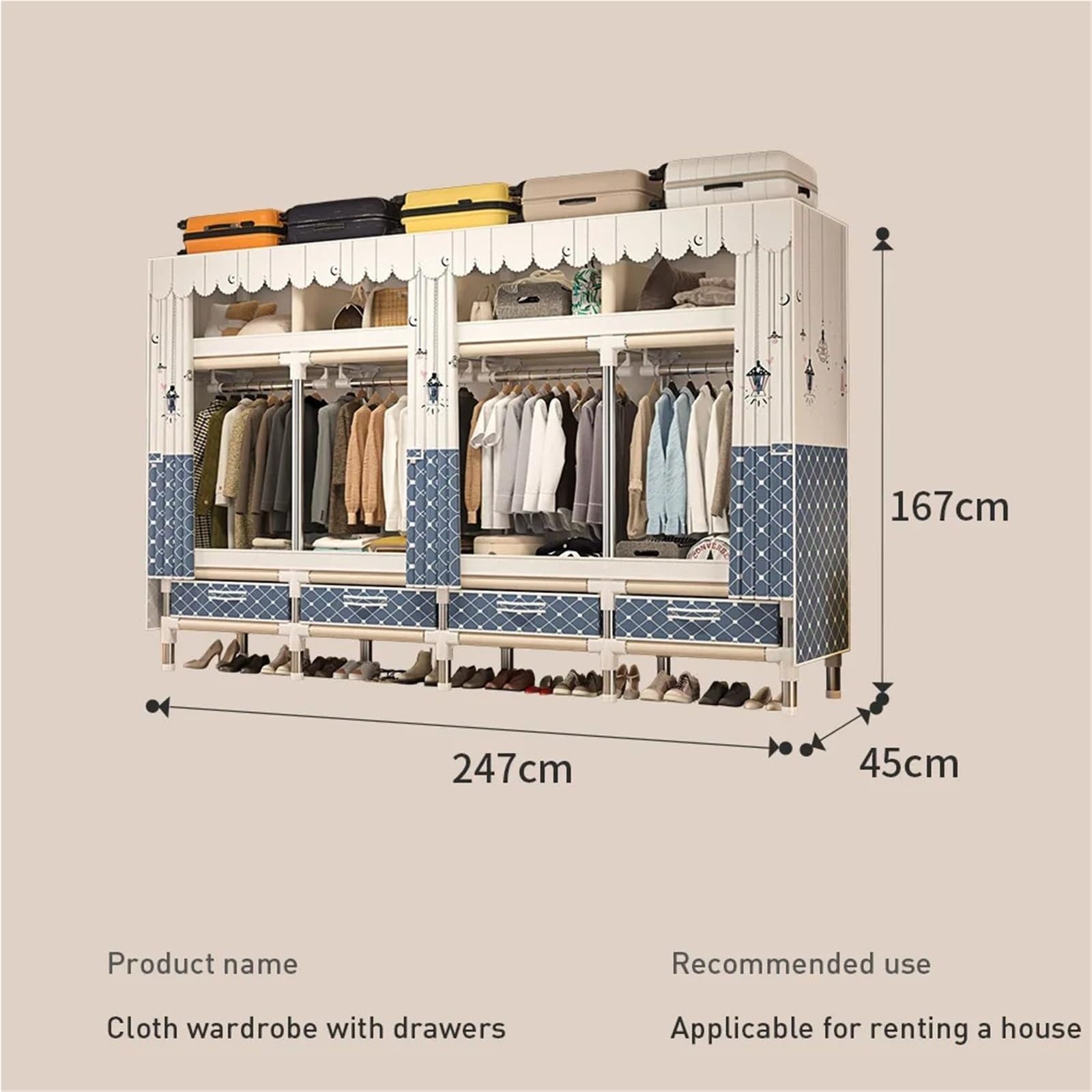 Stoffschrank Schlafzimmer Tragbare Faltbare Tuch Kleiderschrank Organizer Kleidung Falten Leinwand Schrank Rack for(Colorful Lantern)