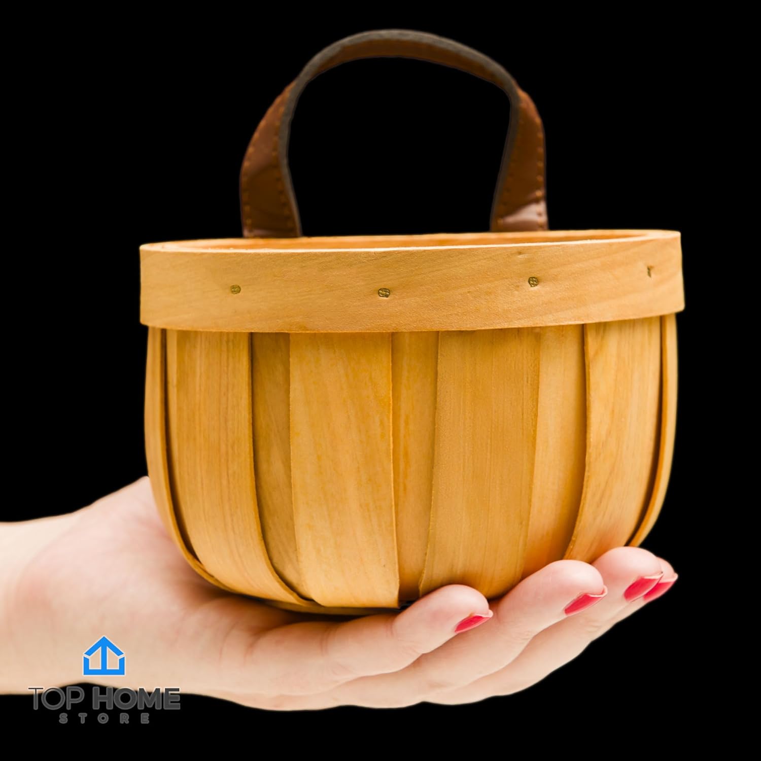 Small Half Round Handwoven Natural Woodchip Decorative Storage Basket with Unique Hanging Design for Kitchen & Outdoor Use - 12 Pack