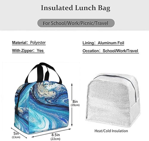 Miniatura 4 de Bolsa de almuerzo abstracta océano remolinos de mármol Las ondas de ágata azul pintura aislada bolsa de almuerzo bolsa de almuerzo más fresco para