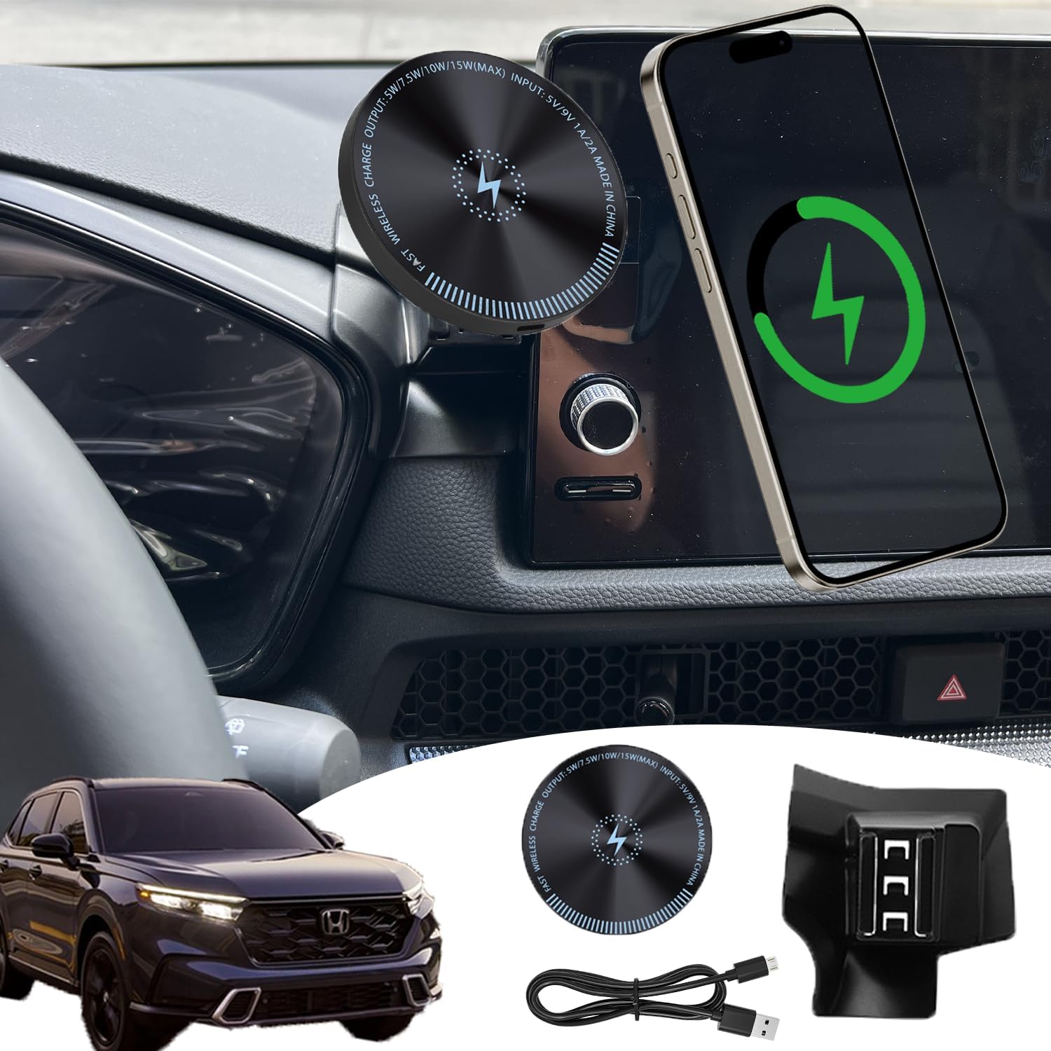 for CRV Phone Mount 15W Fast Wireless Charger for 2024 CRV Phone Holder 2024 CRV Accessories Custom Fit CRV 2023-present Compatible for All Cell Phones