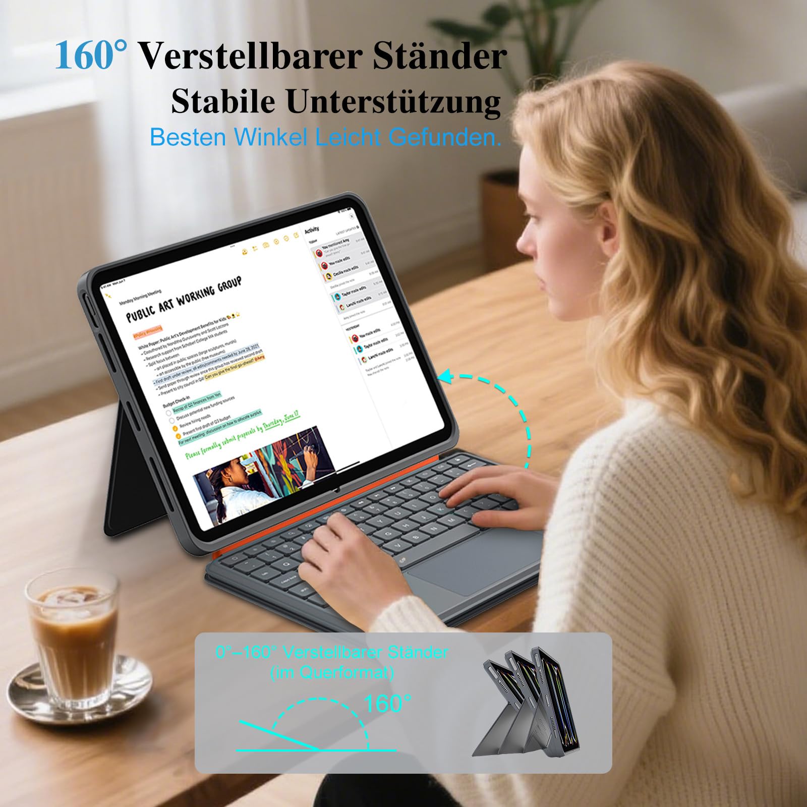 Tastatur Hülle für iPad Pro 11 Zoll (M5/M4 2025/2024), Magnetisch Abnehmbares Keyboard, Großes Trackpad, 7-Farbige Hintergrundbeleuchtung, 160° Verstellbarer Standfuß, Leicht (Dunkelgrau)