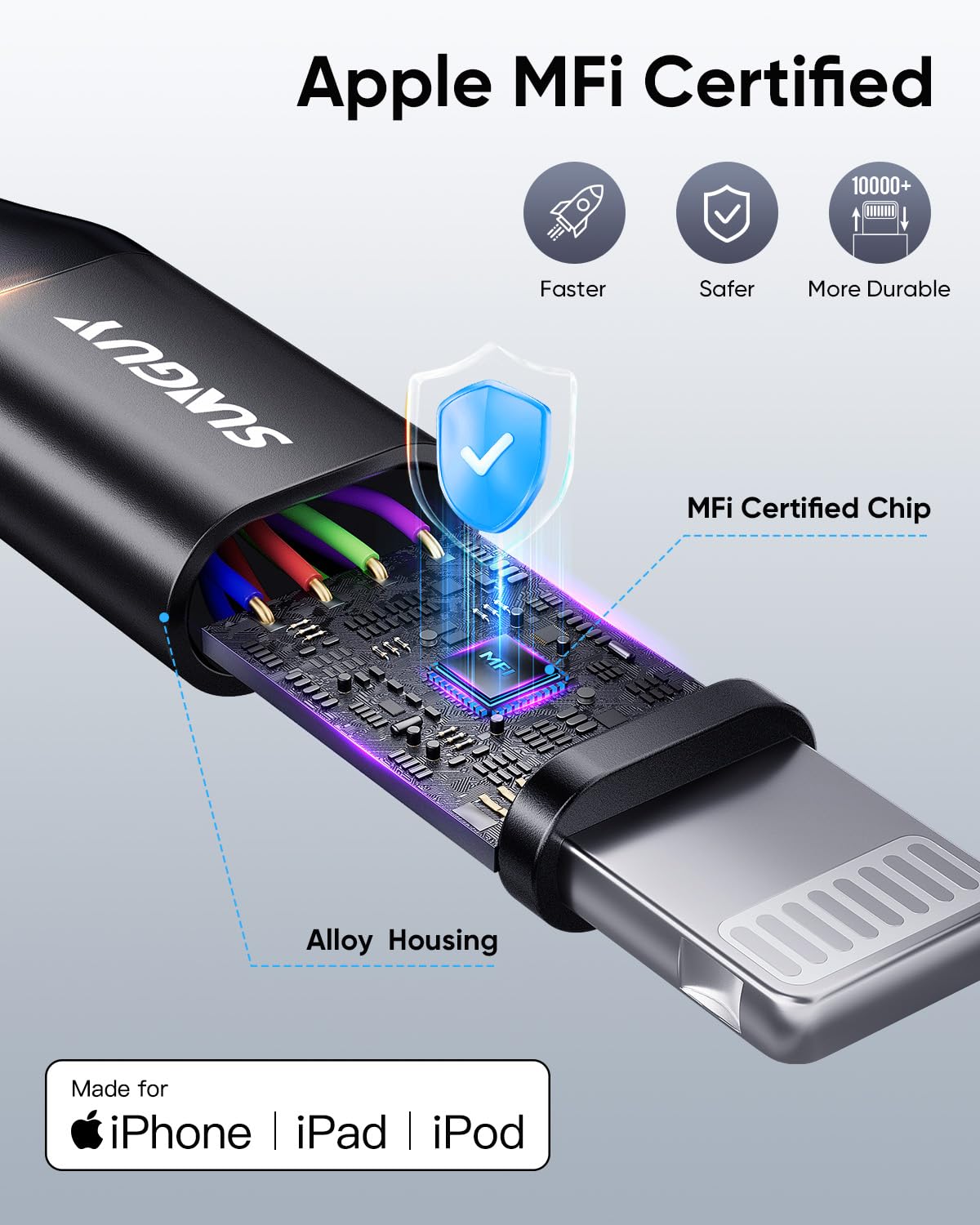 USB-A to Lightning Cable 0.5FT, 2Pack [MFi Certified] USB to Lightning Cable for Car, Short Charger Cord Nylon Braided Compatible with i-Phone 14/13/12/11 Pro Max Mini X XS XR 8 Plus 10 SE i-Pad-Black