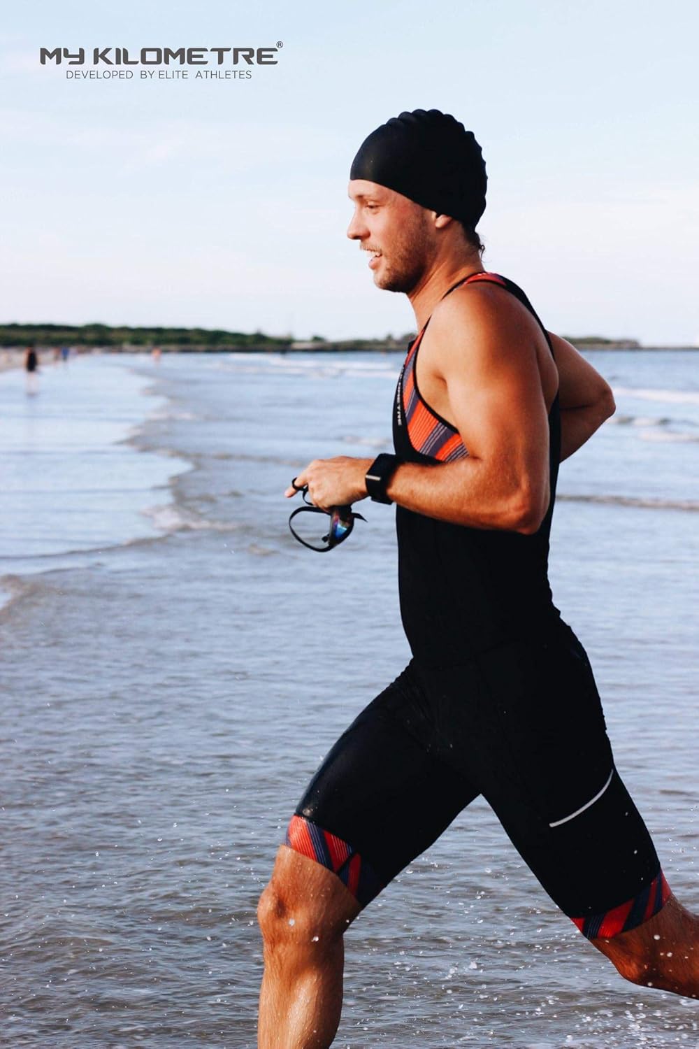 MY KILOMETRE Triathlon Suits Mens One-Piece Sleeveless Padded Quick-Dry Swim Bike Run with Pockets