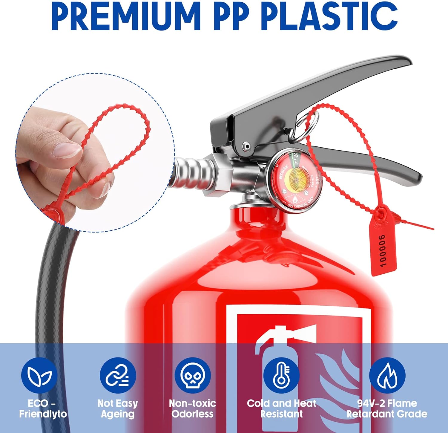 Roowest 2000 Pcs Plastic Tamper Seals Security Tags Seals Safety Numbered Zip Ties Fire Extinguisher Tamper Tags Disposable Self Locking Signage 250 mm Length(Red) - Image 3