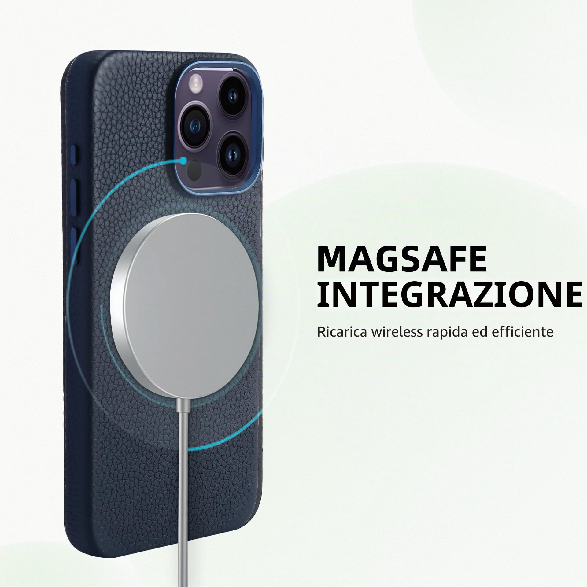 Custodia in pelle per iPhone 16 Pro Max compatibile con MagSafe - Elegante custodia per cellulare in pelle di vacchetta con grana litchi e fodera protettiva morbida, 6,9 pollici