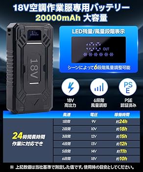 空調作業服 ファンバッテリーセット 18V高出力 20000mAh Amazon.co.jp: 空調作業服 ファンバッテリーセット 18V安全電圧