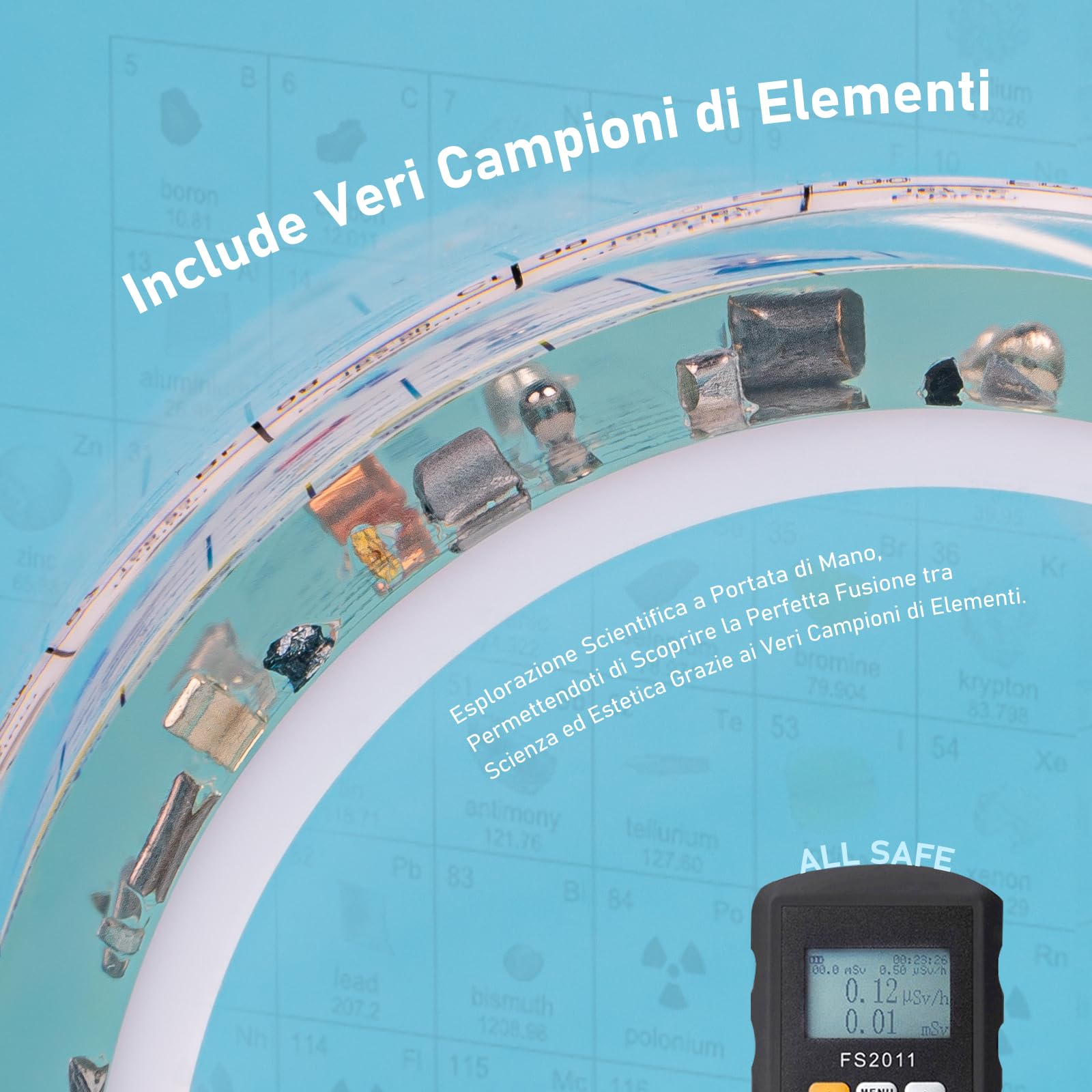 Jeebel Tavola Periodica degli Elementi Reali, Tavola Periodica in Acrilica con LED Supporto, 83 Campioni Chimico di Elementi Veri, Periodic Table per Insegnamento Strumento Regalo Creativo Artigianato