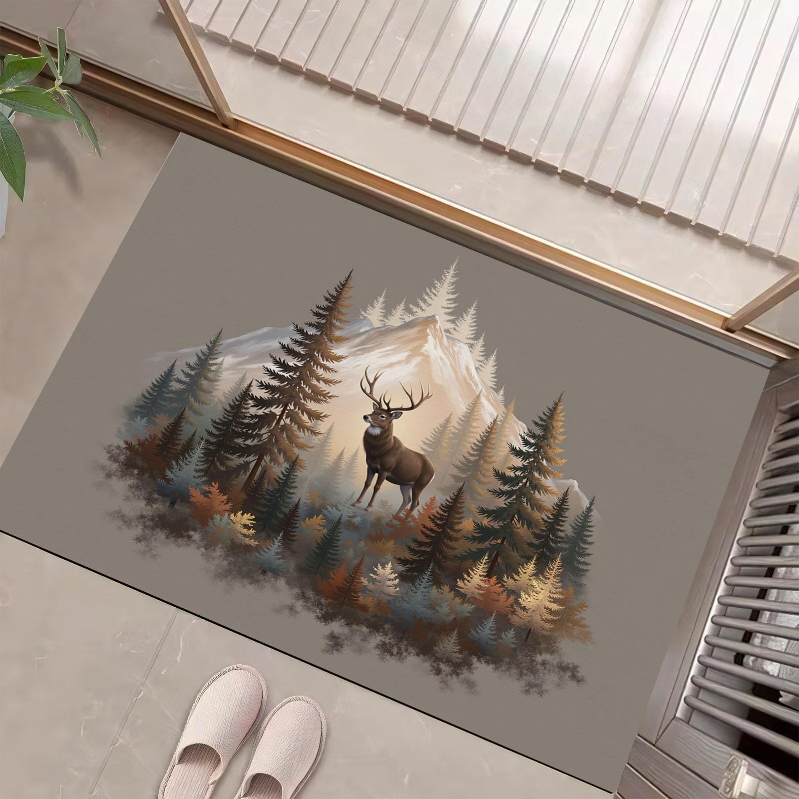 Tapis de Silhouette De Cerf pour Entrée Chaleureuse et Décoration Maison Nature