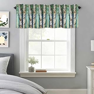 Abstract Oil Valances for Windows, Vintage Painting Trees Green Leaf White Trunk Wood Grain Kitchen Valance Light Filtering Rod Pocket Short Curtains for Kitchen Bathroom, 1 Panel, 60"x14"
